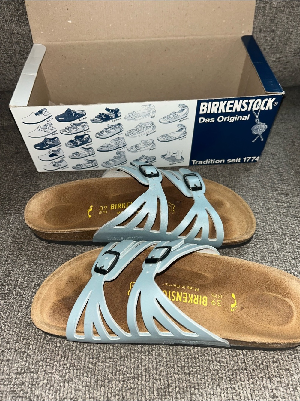 Birkenstock Light Blue Cutout Double-Buckle Slide Sandals: Granada Style